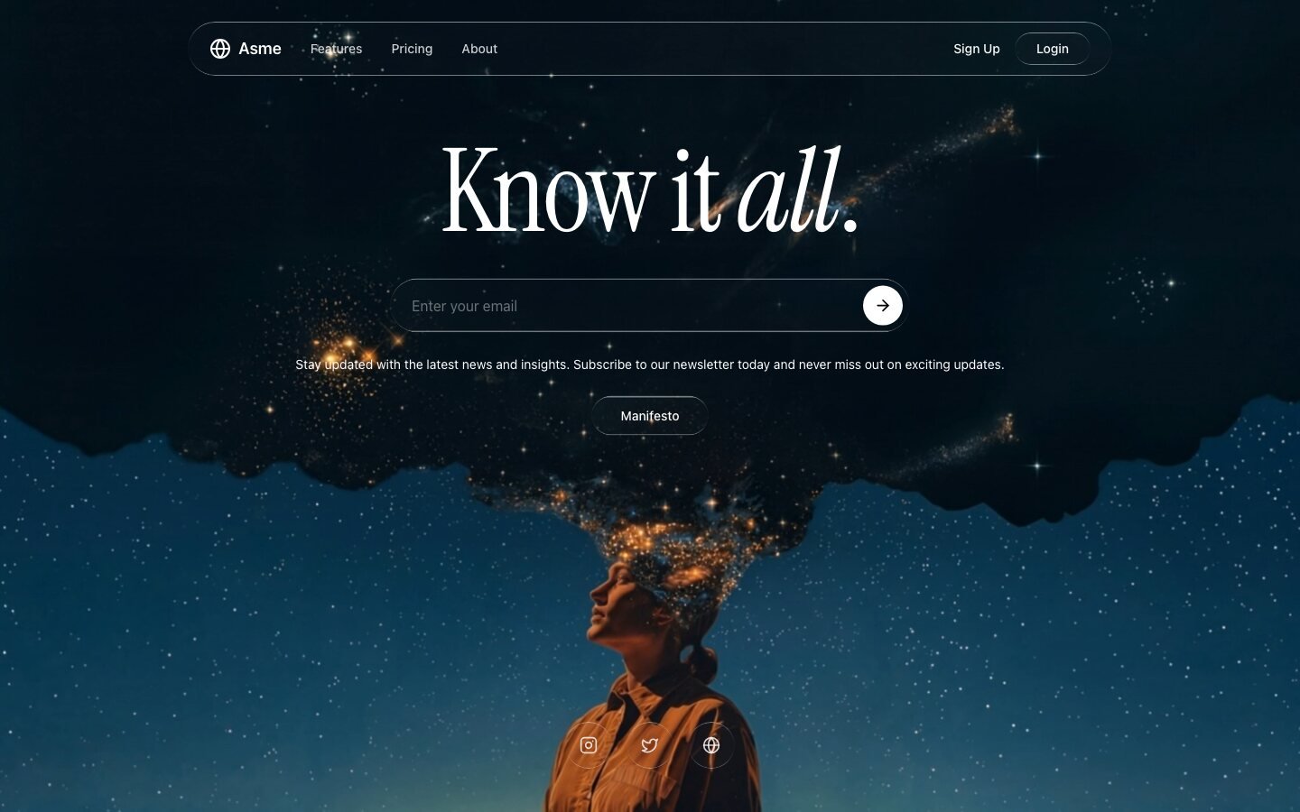 Asme landing page, desktop screenshot