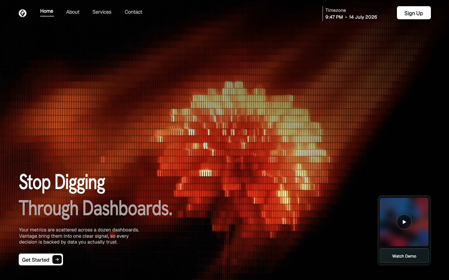 Vantage landing page, desktop screenshot